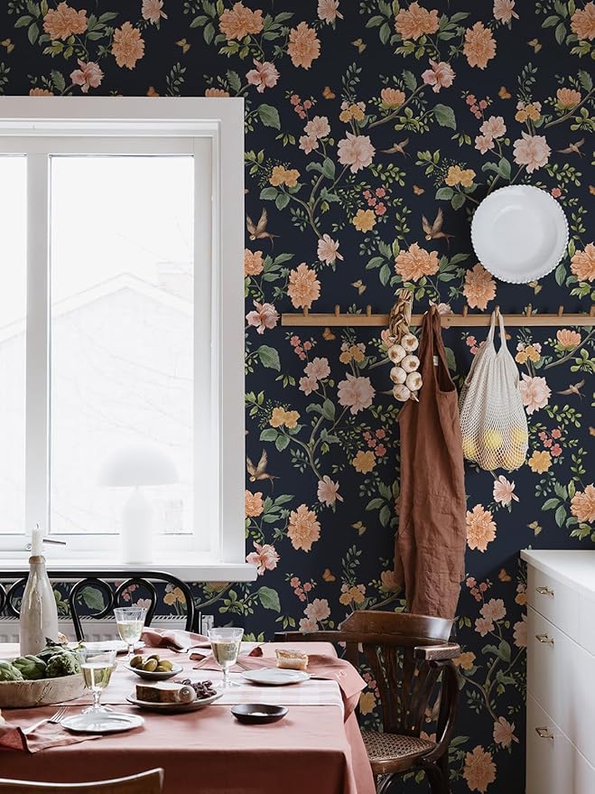 Froluya Dark Blue Floral Peel and Stick Wallpaper Vintage Floral Contact Paper - Image 9
