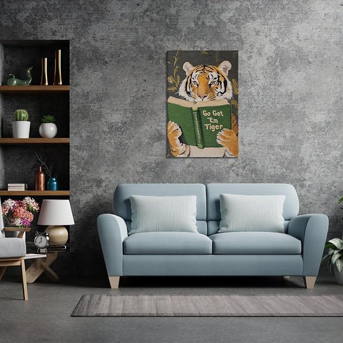ALMLZL Funny Tiger Reading Book Wall Art Motivational Animal Reading Canvas - Image 7