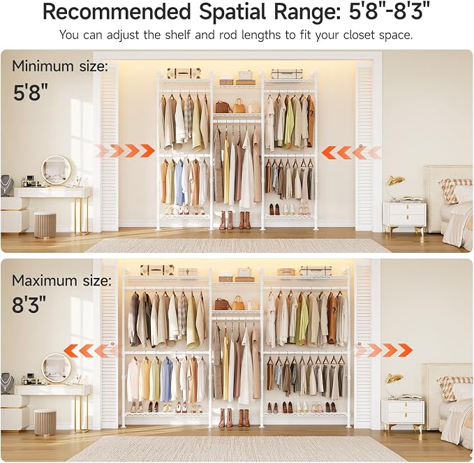 ONBRILL H3 Plus Expandable Wall Mounted Closet System, 5.7FT-8.2FT Closet - Image 4