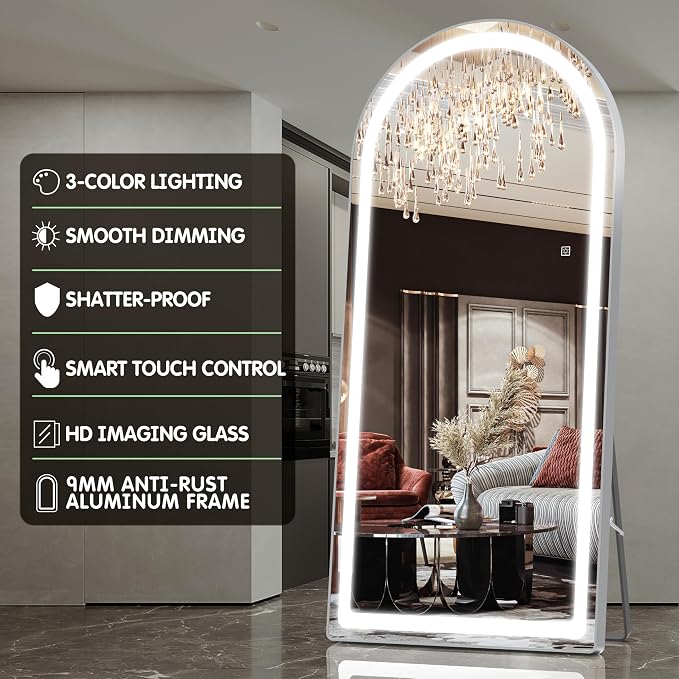 FENNIO Full Length Mirror with Lights, Free Standing Lighted Floor Mirror - Image 5