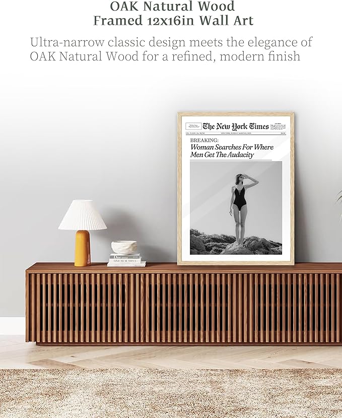 iHery Natural OAK Wood Framed Trendy NewsPaper Wall Art, 12x16in Retro Magazine - Image 5