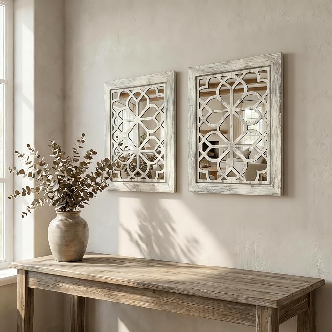 Set of 2 11x15 Inch Rectangular Shatterproof Grey Decorative Wall Mirrors - Image 3