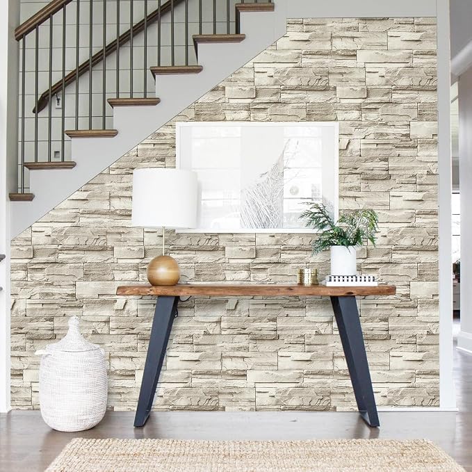 Jeweluck Stone Wallpaper Peel and Stick Brick Wallpaper 17.7”×590.5” Brick - Image 9