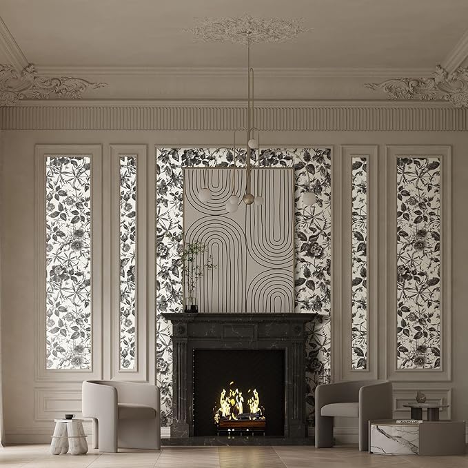 JiffDiff Floral Vintage Wallpaper Peel and Stick Wall Stick Black and White - Image 6