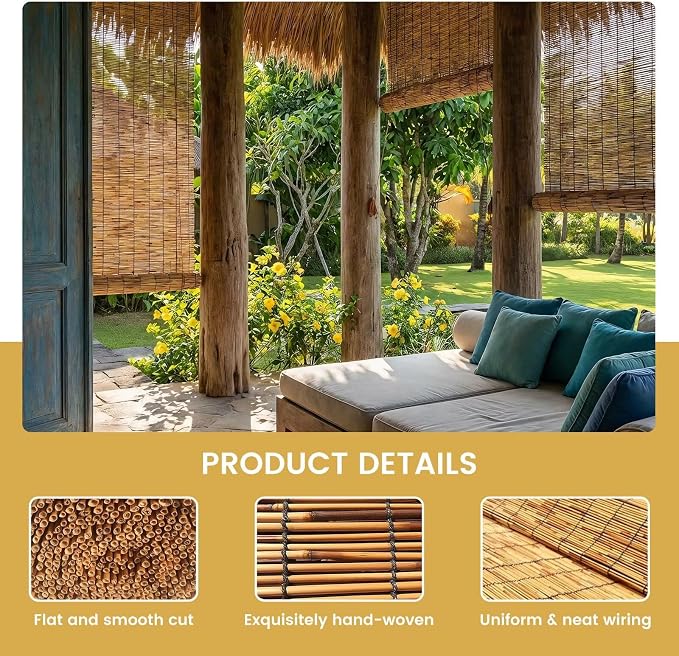 Outdoor Blinds Roman Shades for Windows Bamboo Roller Shades for Patio Porch - Image 4