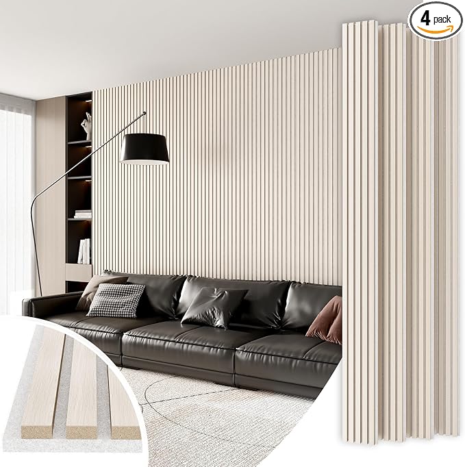 Wood Slat Acoustic Panels, 4 Pack 94" x 8" Wood Wall Panels, Soundproof Wood by HomeUpgradeMadeSimple