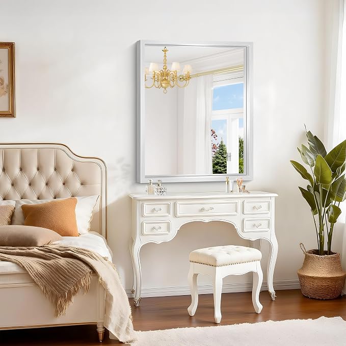 36x30 Silver Bathroom Mirror, Brushed Silver Rectangular Mirror - Image 3