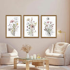 WRFON Framed Botanical Canvas Wall Art Set of 3, Watercolor Floral Prints - Image 3