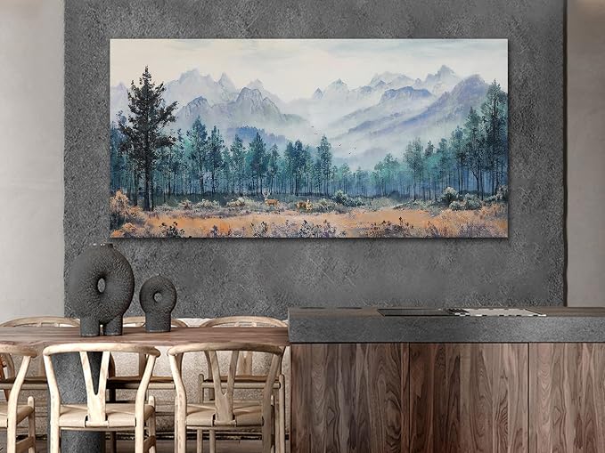 Anolyfi Foggy Forest Mountain Canvas Wall Art, Nature Tree Landscape Painting - Image 3