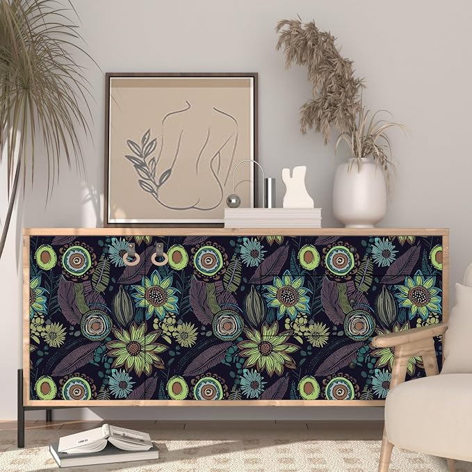 Vintage Boho Wallpaper Peel and Stick, Dark Purple/Green Gothic Floral Contact - Image 3