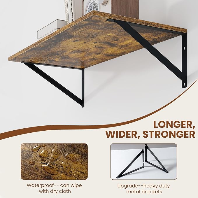 Heimlove Deep Floating Shelves for Wall, 24W x 12D Wood Wall Shelves Set of 2 - Image 4