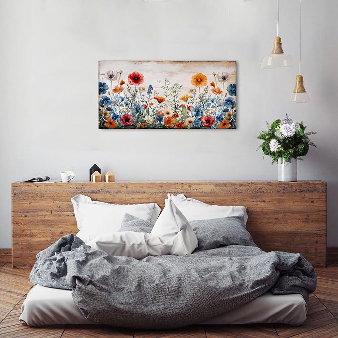 Rustic Wildflower Wall Art for Living Room Farmhouse Colorful Floral Picture - Image 4