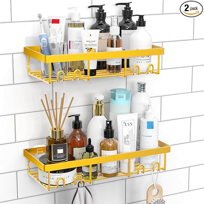 Moforoco Shower Caddy Shelf Organizer Rack, Self Adhesive Black Bathroom by MOFOROCO