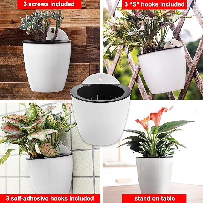 3 Pack Self Watering Wall Hanging Planter Pots Vertical Garden Window Hang - Image 9
