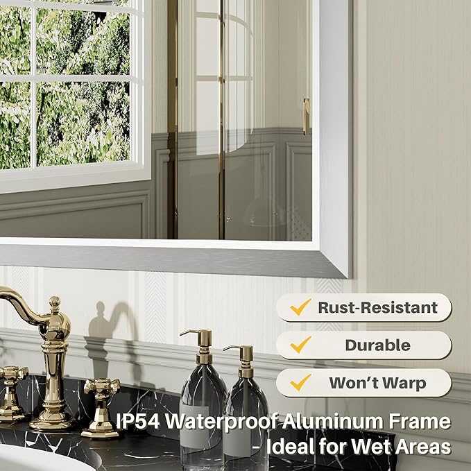 40x36 Inch Brushed Silver Bathroom Mirror - Image 3
