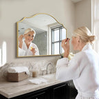 Besdomus Gold Scalloped Mirror for Dresser: 35"x26" Modern Wooden Mantel Mirror - Image 4