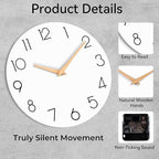 cicininc Wall Clock, 12 Inch Wooden Silent Non-Ticking, Decorative Battery - Image 5