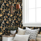 Simon&Siff Vintage Wallpaper Peel and Stick Black Gold Floral Wallpaper - Image 2