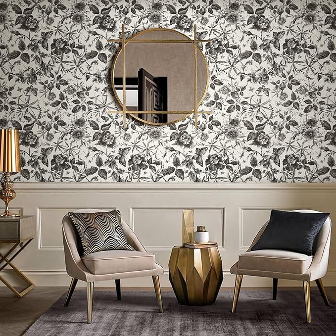 JiffDiff Floral Vintage Wallpaper Peel and Stick Wall Stick Black Rose - Image 2