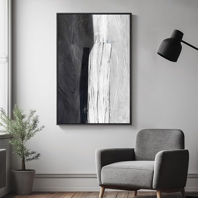 Framed Black and White Abstract Canvas Wall Art, Modern Art Prints Paintings - Image 4