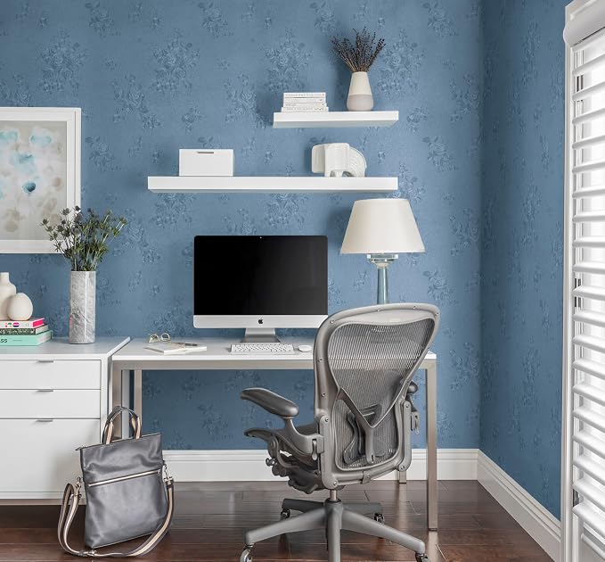 Erfoni 394"x17.7" Grey Blue Floral Embossed Wallpaper - Image 7