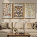 Large Framed William Morris Wall Art Set of 3, Vintage Strawberry Thief Canvas by Cuspin