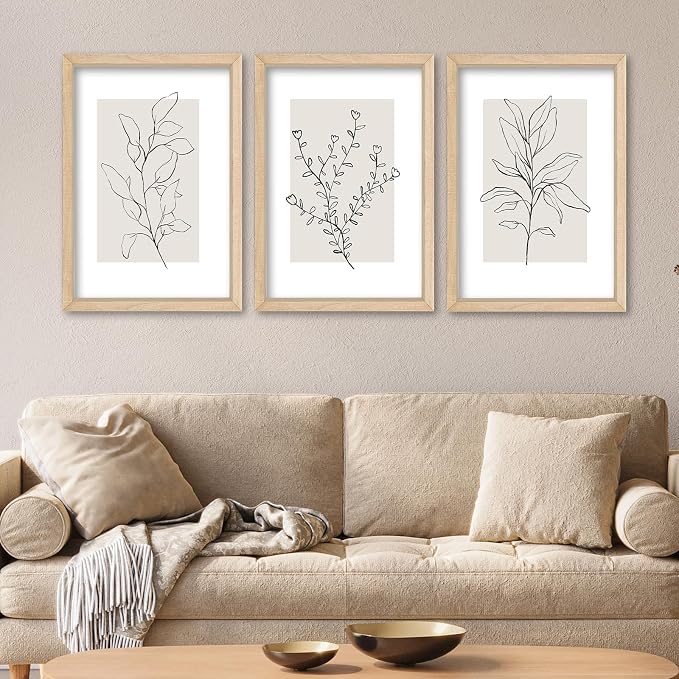 YWJKWLGS Neutral Botanical Prints Framed Wall Art Decor 11x16 Inch Set of 3 - Image 3