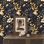 Laatse Blue/Gold Leaf Wallpaper Peel and Stick Vintage Dark Floral Wallpaper - Image 2