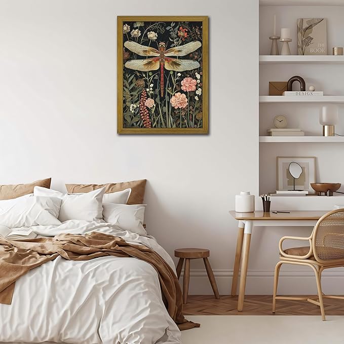 Framed Hand Drawn Sandstone Dragonfly Wall Art, Vintage 3D Textured Nature - Image 5