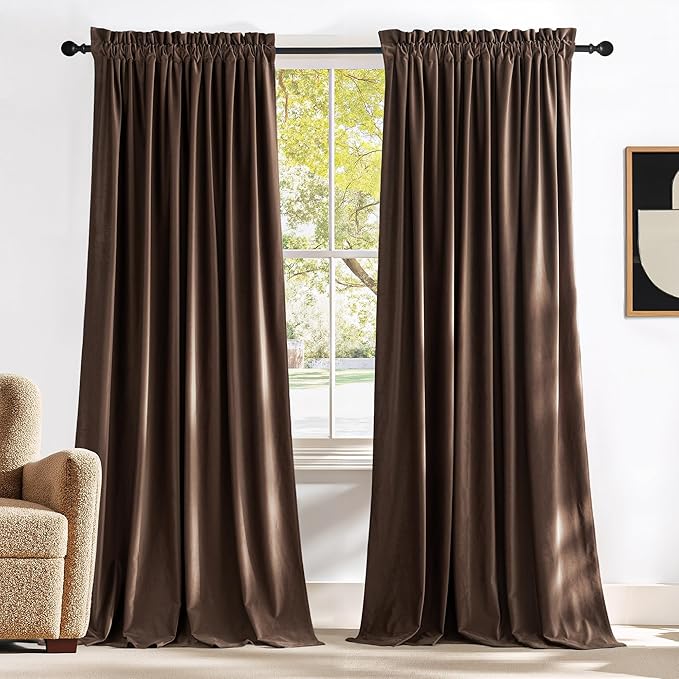 NICETOWN Brown Velvet Curtains, Thermal Insulated Sound Reducing Heavy Matt by NICETOWN