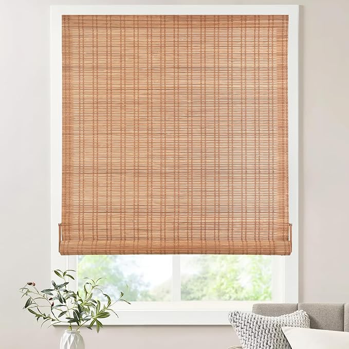 LazBlinds No Tools No Drill Bamboo Roller Shades, Cordless Bamboo Blinds by LazBlinds