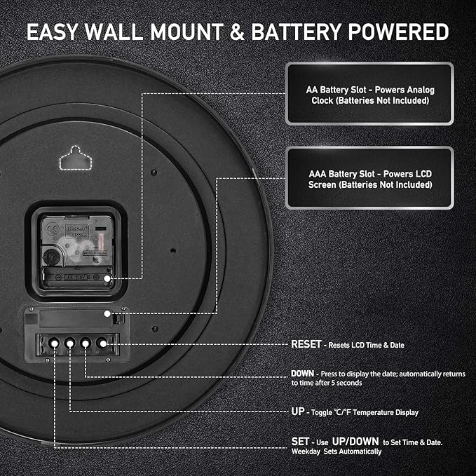 12 Inch Wall Clock, Silent Non-Ticking Analog - Image 7