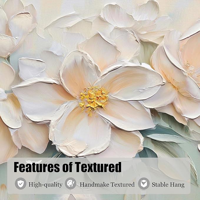 Anolyfi White Textured Flowers Large Canvas Wall Art - Image 5
