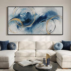 Extra Large Framed Navy Blue Abstract Canvas Wall Art by Cuspin