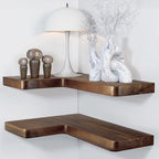 BATODA Acacia Wood Corner Floating Shelf 17” x 12”- Corner Shelf Wall Mounted by BATODA