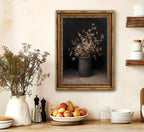 Vintage Gold Framed Wall Art Fall Dried Flowers Antique Vase Country Oil - Image 8
