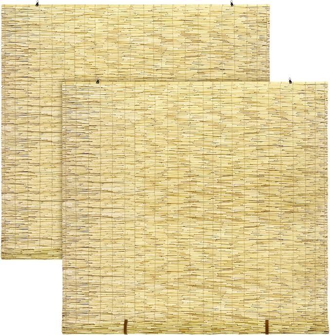 DoubleFill 2 Pcs Bamboo Shades Outdoor Reed Roll up Blinds 60" W x 72" H by DoubleFill