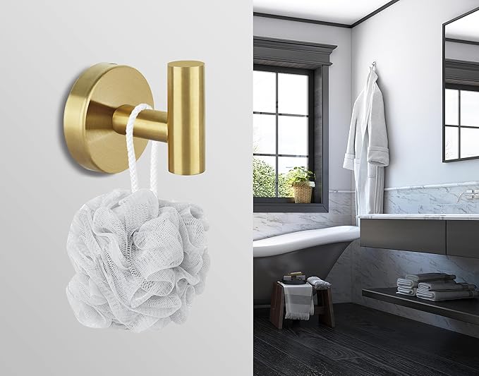 Towel Hooks for Bathroom 2 Packs Screw- in Gold Wall Mount Towel Holder Towel - Image 5