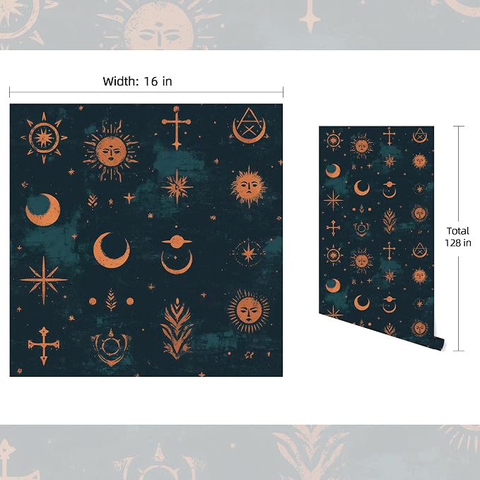 FLFK Mystic Peel and Stick Wallpaper 16" x 128" Moody Dark Blue & Orange - Image 2