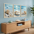 SYWENNOI 3 Piece Wood Framed Beach Wall Art, Sandy Shore, Pearl in Shell - Image 5