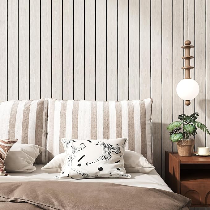 VEELIKE Cream White Oak Wood Slat Wall Panel Peel and Stick 3D Faux Wood Wall - Image 2