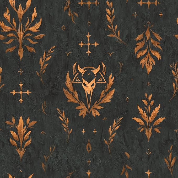FLFK Dark Gray Wallpaper Peel and Stick Gold Bronze Totem 16" x 64" Waterproof by FLFK