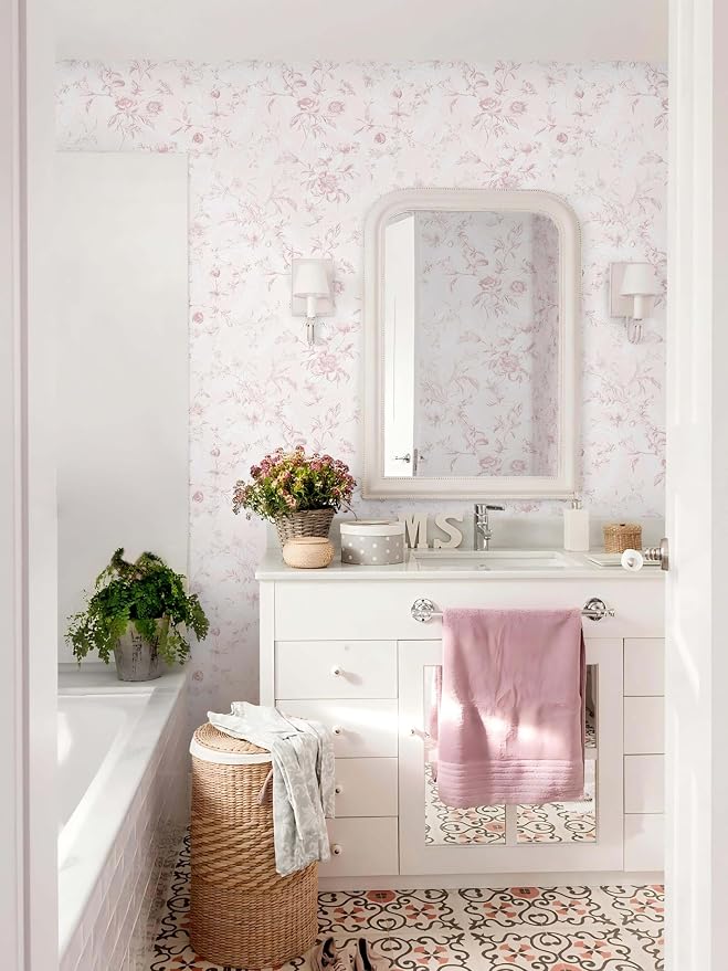 Ismoon Floral Wallpaper Peel and Stick Pink Stick on Wall Paper Vintage French - Image 5