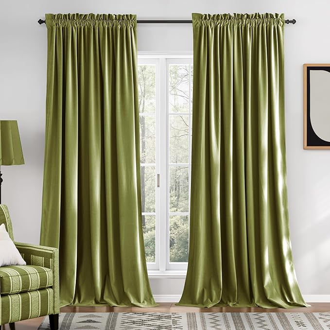 NICETOWN Moss Green Velvet Drapes 120 inch Long by NICETOWN
