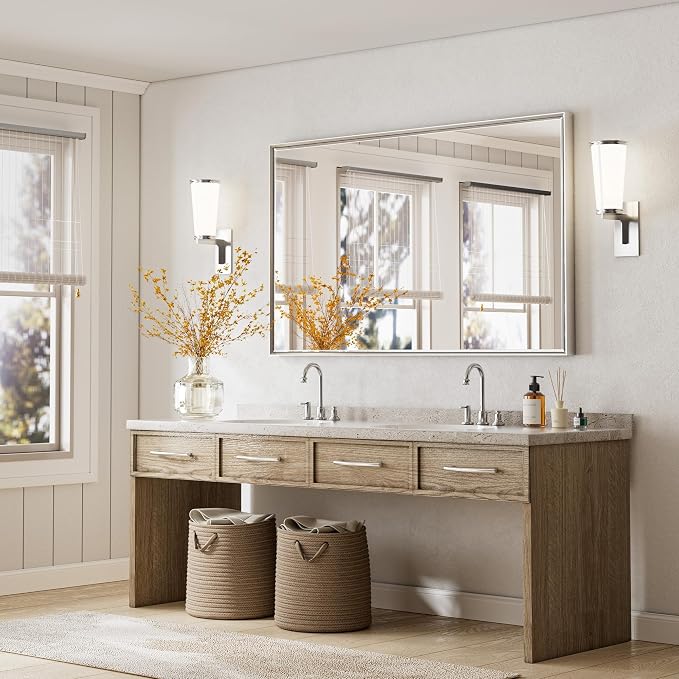 60'' x 36'' Large Beveled Silver Bathroom Vanity Mirror, Shatterproof Rectangle - Image 6