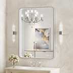 28x36 Inch LED Mirror for Bathroom, Brushed Sliver Metal Frame Lighted Vanity by FTOTI