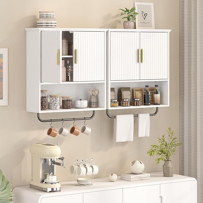 Bathroom Wall Cabinet with Towel Bar, 2 Doors & Adjustable Shelves - Image 4