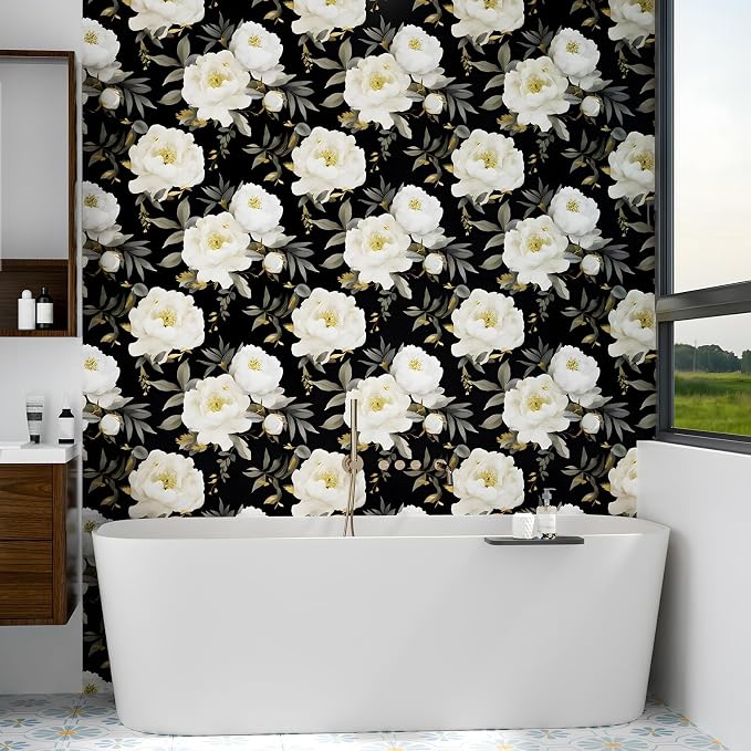 Laatse Dark Floral Wallpaper Peel and Stick Boho Wallpaper 17.5in x393in White - Image 7
