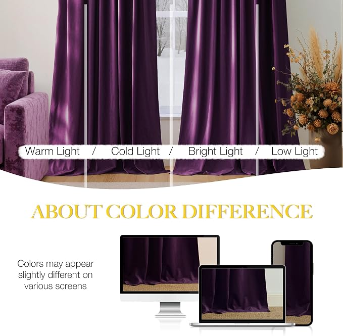 NICETOWN Purple Velvet Curtains 90 inch Long - Image 4