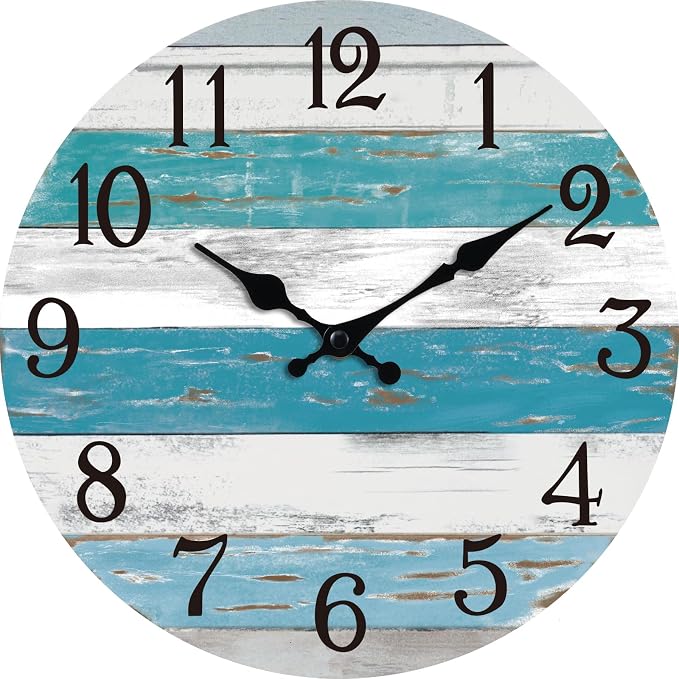 KECYET Wall Clock Battery Operated 10 Inch Outdoor Beach Style Blue Coastal by KECYETWALLCLOCK